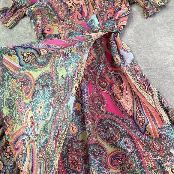 Tommy Hilfiger Women’s Pink Paisley Wrap Asymmetrical Dress Size 16 Fairycore - Picture 5 of 11